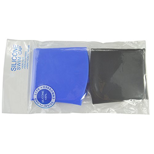 Ipow 2-Stück Hochwertige Silikon Badekappe Bademütze Badehaube für lange Haare gesund und warm Swim Cap (Schwarz + Blau) - 6