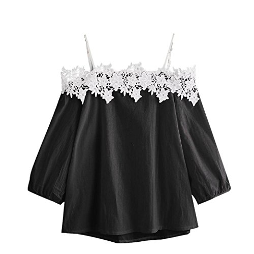 Preisvergleich Produktbild Internet Damen Von Schulter T-Shirt Spitzenbluse (S, schwarz)