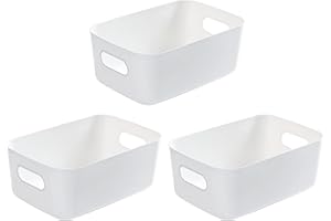 Torytoe Aufbewahrungsbox Kunststoff, 3 Large Aufbewahrungskorb Boxen Weiß Aufbewahrungsboxen mit Griffen Aufbewahrungskiste Schrank Organize Ordnungsboxen für Bad, Küche, Wohnzimmer, 30.5x20.2x12cm