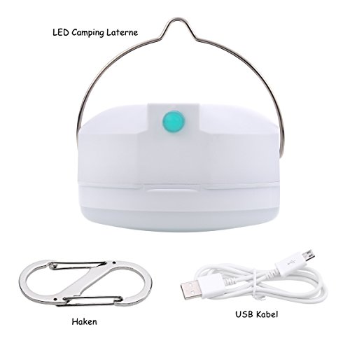 ProGreen LED Camping laterne mit 6000mAh, 2 Helligkeiten kaltweiß, Batteriebetrieb, USB aufladbar, tragbar und hängend, 23 wiederaufladbare LEDs mit USB Kabel, LED Campinglampe, Zelt Laterne, Aussenleuchte für Camping, Outdoor, Wanderung, Abenteuer oder Auto – Reparatur - 5