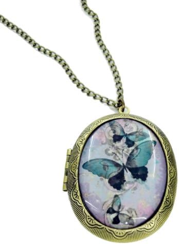 Purple Butterfly Cameo Locket Necklace