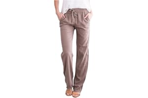 ERRCOM Femme Lin Pantalon Été Coton Lin Pantalon Léger Casual Elegant Pantalon Élastique Pantalon Décontractée Couleur Unie Mode Pants avec Poches