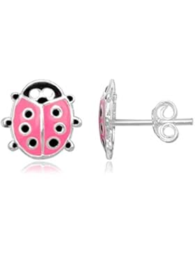JAYARE Kinder-Ohrstecker Käfer 925 Sterling Silber Emaille 10 x 9 mm rosa pink schwarz Ohrringe