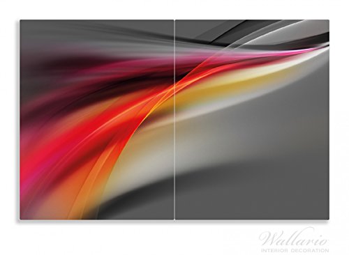 Wallario Herdabdeckplatte / Spritzschutz aus Glas, 2-teilig, 80x52cm, für Ceran- und Induktionsherde, Motiv Schwarz rot pink - Abstraktes Design