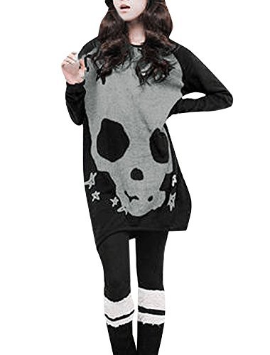 Move&Moving(TM) Women Long Sleeve Skull T Shirts Loose Blouses Long Tunic Tops