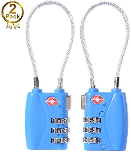 DONJON TSA Approved Travel Luggage Locks, 3-Digit Combination Security Cable Padlock (Blue)