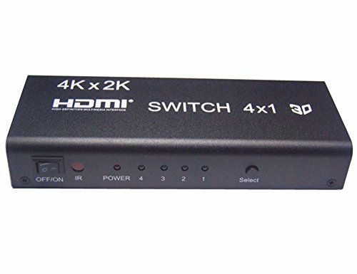 ekobuy® 4 Port HDMI Switch mit Fernbedienung und optische Toslink, Switcher 4 Port, vergoldete Stecker, 3D 4 K Unterstützung, 5.1 Audio Unterstützung HDMI V1.4b für HDTV, PS3, PS4, Xbox One, 360, Bluray Player, DVD-Player etc. (4Port Powered) - 3
