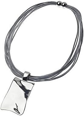 Adele Marie Silver grey leather multi strand and square silver pendant mag catch necklace