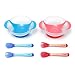 Kungfu Mall Children Kids Learning Eating Bowl Cute Baby Dishes With Suction Cup And Sensing Spoon Set Heat Temperature Sense (Blue)