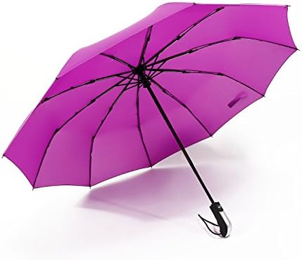 New Fully-automatic Three Folding Male Commercial Compact Large Strong Frame Windproof 10 Ribs Gentle Umbrellas (RED+PURPLE)