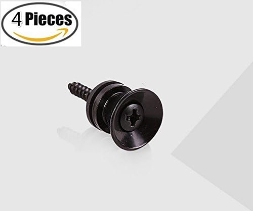 Zepthus 4 Pieces Metal Guitar Strap Locks Buttons End Pins with Mounting Screws For Electric Acoustic Guitar, Bass,Ukulele (Black)