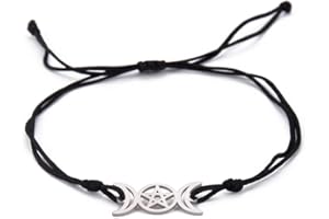 EUEAVAN Tripla Luna Dea Pentagramma Stella Filo di Cera Bracciale Amuleto Pentagramma Religione Bangle Acciaio Inox Gioielli Simbolo Stregoneria Regali Per Donne