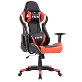NUEVO DISEÑO MEJORADO: Comodidad: el diseño ergonómico puede reducir la presión sobre su columna vertebral. El respaldo de espuma de alta densidad y el cojín del asiento son elásticos y no pueden deformarse fácilmente después de un uso prolongado. Además, la silla de carreras tiene un reposacabezas y un soporte de cadera.