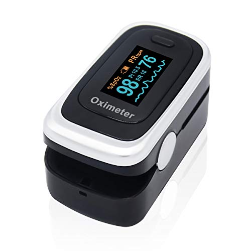 Finger Pulse Oximeter Fingertip Blood Oxygen Saturation Monitor SpO2 with OLED Display,Pulse Rate,Blood Perfusion Index,Respiratory Rate Monitor,Fit for Family Health Care,FDA/CE Approved (black)