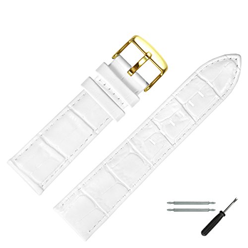 Uhrenarmband 22mm Leder weiss Prägung, Kroko - inkl. Federstege & Werkzeug - Uhrband mit Alligatorprägung - Lederarmband für Uhren aus Rindsleder - Marburger seit 1945 - weiss / gold Uhrenarmband 22mm Leder weiss Prägung, Kroko - inkl. Federstege & Werkzeug - Uhrband mit Alligatorprägung - Lederarmband für Uhren aus Rindsleder - Marburger seit 1945 - weiss / gold