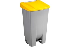 SUNWARE PERFECTLY ORGANISED Sunware Basic Poubelle 120 l – 42,5 x 51 x 87,5 cm – Avec roues, pédale et poignée – Gris/jaune