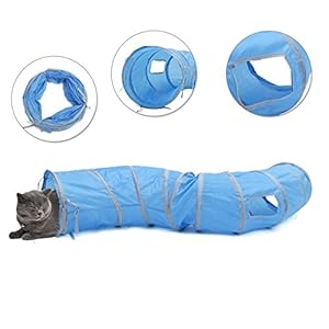 PAWZ Road S Shape Larger Cat Tunnel Juguete Plegable para Gato con 2 Maneras y 2 Cuevas para pequeños medianos y Grandes Gatos, Gatitos, Conejos Azul/Marrón/Gris