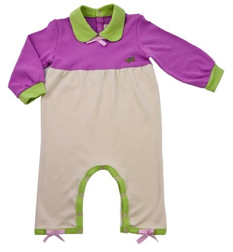 Green Nippers Betty Bow Organic Baby Girl's Baby Grow Apple Heather & Vanilla with Rose Bows 6-9 Months