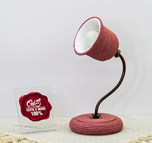 Abajur desk lamp glazed ceramic with a curved cotton rope exterior finish. Made in Italy. Height 40 cm