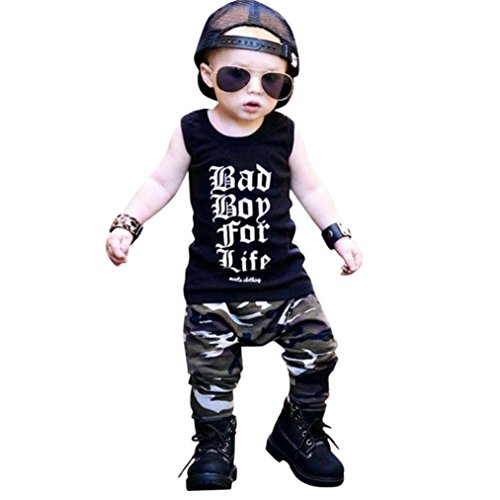 Beikoard - Vtements pour enfants Garons, Enfants Garons Bbs Filles Garons Lettre Imprimer Tops Gilet Camouflage Pantalon Tenues Ensemble pour Enfant Garons