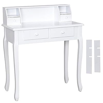 Songmics coiffeuse blanc table de maquillage en bois avec 4 tiroirs 93 x 80 x 40 cm RDT80W