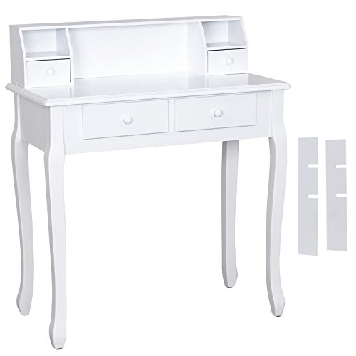 Songmics coiffeuse blanc table de maquillage en bois avec 4 tiroirs 93 x 80 x 40 cm RDT80W