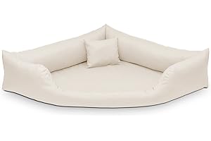 Juelle Legowisko dla Psa ze Sztucznej Skóry, Narożne Legowisko dla Średnich i Dużych Psów, Puszysta Poduszka dla psa, Legowisko w kształcie Sofy Gabi M-XXL (80x80 cm, Ecru)