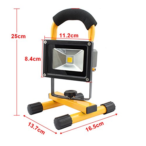 Hengda® 10W LED Fluter Akku Baustrahler Kaltweiß Handlampe mit Einem Auto-Ladegerät Außenstrahler Ultra Helle, Gelb - 2