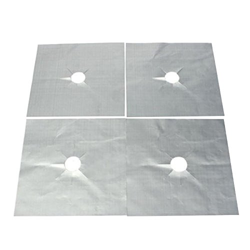 4/lot Wiederverwendbare Gasherd Folie Schutz Pad Universal Aluminium antihaftbeschichtet Brenner Herd Cover Protector reinigen Tabelle Schalenmatte, sicher Küche Supplies 27 cmx27 cm silber - 4