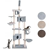 Happypet Kratzbaum Katzenbaum Deckenhoch 260 x 80 x 50 cm Grau
