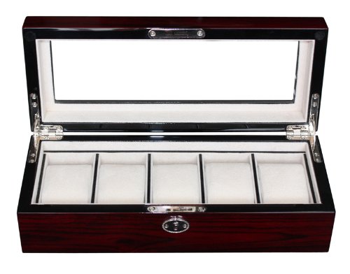Edle Uhrenbox Cherry Kirsche von Woolux fr 5 Uhren aus Holz Uhrenschatulle mit Echtglas Edle Uhrenbox Cherry Kirsche von Woolux fr 5 Uhren aus Holz Uhrenschatulle mit Echtglas