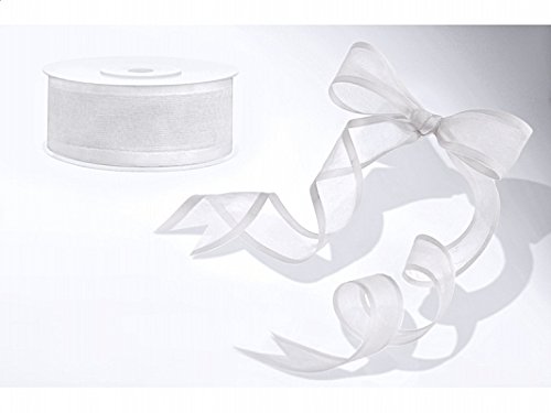 25m lang /25mm breit Schleifenband, Antennenband, Chiffonband mit Satinkante, Dekoband - Like a Girl- wir lieben Hochzeiten® (Weiss)
