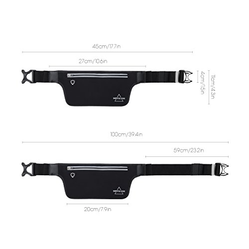 Sport Bauchtasche, MOSSLIAN Stilvolle Super Leichte Reise Elastische Hüfttasche Gürteltasche Laufgürtel Reflektorstreifen und mit Kopfhöreröffnung geeignet für Handy iPhone 7 6 Samsung Galaxy S6 Huawei P9 Mate 8 HTC ONE bis 6 Zoll Smart Phone für Damen Herren Joggen,Fitness, Lauftraining (Schwarz) - 6