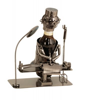 Moderner Bier Flaschenhalter Arzt im OP Saal aus Metall Höhe 26,5 cm Breite 21 cm