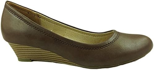 Ladies Coconel Faux Leather Low Wedge Casual Office Work Court Shoes Size 3-8 (UK 4, DK Brown )