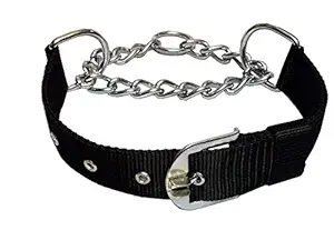 Woofy Dog Choke Collar Nylon Half Chain Collar Half Choker Stainless Steel Adjustable Dogs Collars Chain (.75 INCH (Small-Medium), Black)