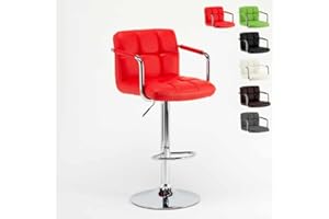 Produce Shop Sgabello da bar cucina alto girevole regolabile con schienale e braccioli Las Vegas - Rosso