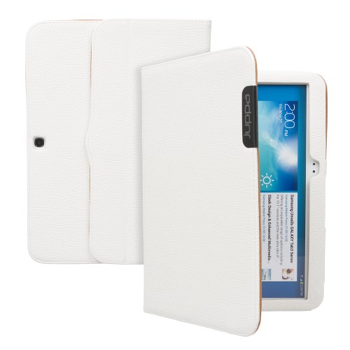 Juppa® Executive Leder Hülle Tasche mit Premium Interieur Leder umfasst Ständer Feature, Kartenhalter, Displayschutzfolie, Tragegurt und Eingabestift Kugelschreiber für Samsung Tab 3 10.1 Inch GT P5200 P5210 Tablet (Weiß / White) - 3