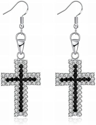 Fashion Simple Black and White Double Cross Alloy Earrings Women / Stainless Steel / Anti-allergic / Silver Flashing / Diamonds / Small Exquisite / Hook Earrings,Picture color