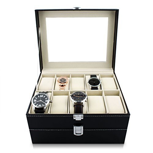 Caja de reloj para guardar 20 relojes - Negro 26 x 24 x 15 cm - Reloj de pulsera Presentación Reloj Organizador - Grinscard