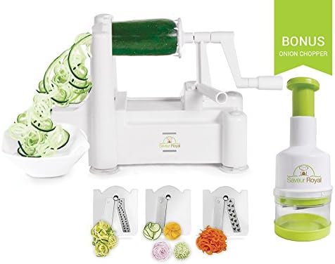 Spiralizer + EXTRA Onion Chopper - Extremely Sharp blades - Vegetable Spiral Slicer for Paleo and Low Carb Meals