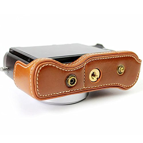 First2savvv XJD-X70-HH09S09 Premium Qualität braun Ganzkörper- präzise Passform PU-Leder Kameratasche Fall Tasche Cover für Fujifilm Fuji X70 mit Kameragurt - 5