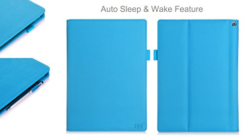 [Ecke Schutz] Lenovo Yoga Tablet 10 Zoll Hülle Tasche, Fyy hochwertige umweltfreundliche KunstlederHülle (Tasche Schutzhülle Case Cover Etui) mit Standfunktion/Aufsteller mit Fach für Kreditkarten elastische Handschlaufe Stift-Haltung (mit automatischer Schlaf/ Weck-Funktion) Blau für Lenovo Yoga Tablet 2 10 Zoll - 8