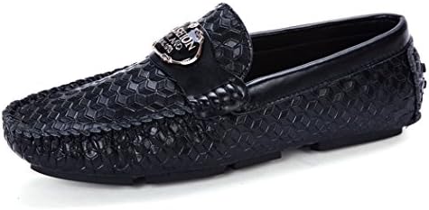 Men's Loafers Casual Slip Ons Driving Office Work School Shoes Soft Cow Leather Flats Black QIANLING COLLECTION UK9