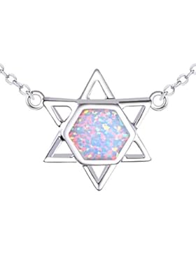 KELITCH 925 Sterling Silber Hexagram Anhänger Kette Halskette Intarsien Opal Stein