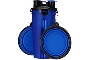 BANSHAN Dog Travel Water Bottle Collapsible Bowls, 2 in 1 Slow Feeder Portable Pet Feeder Food Container and Drinking Collapse Dog Bowl Carrier for Hiking Traveling Walking Camping