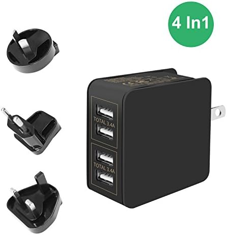 SIMCAST USB Plug Charger 4-Port USB Wall Charger 6.8A/5.2V with Interchangeable UK EU US Travel Adapter for iPhone X/8/7/6s/6/Plus, iPad, iPod, Galaxy S8/S7/S6/Edge, Note 5, HTC &amp; More Phones, Tablet, Kindle, Power Bank - Black