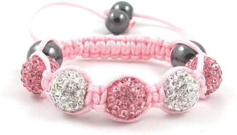 05-Ball Children Kids Girls Boys Petites Teen Pink White Bead Shamballa Bracelet on Pink String