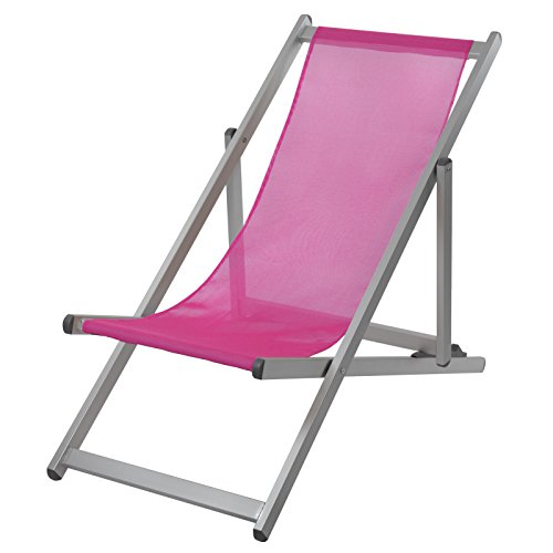 Liegestuhl Deckchair SANJO klappbar in vielen Farben Gartenliege 3-fach höhenverstellbar Gartenstuhl Klappstuhl Strandliege, Farbe:Himbeerpink
