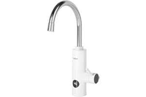 Fudeer 220V Electric Hot Water Faucet,3.3Kw Instant Hot Water Tap for Kitchen,ABS 360 Degree Rotate Warm Water Tap with Digital Display 30-45℃(White)